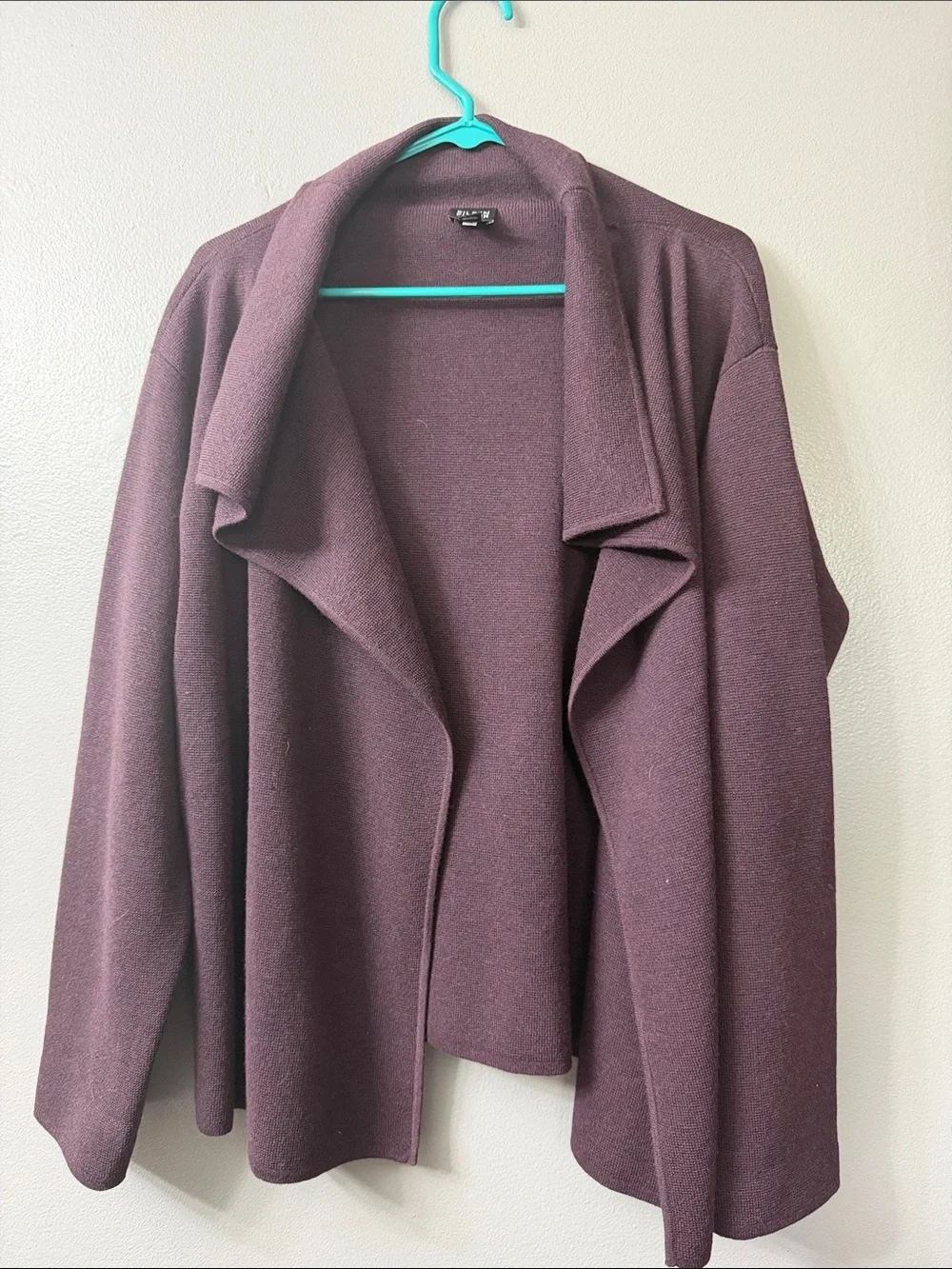 Eileen Fisher Italian yarn wool cardigan open front blazer jacket Deep Wine Top